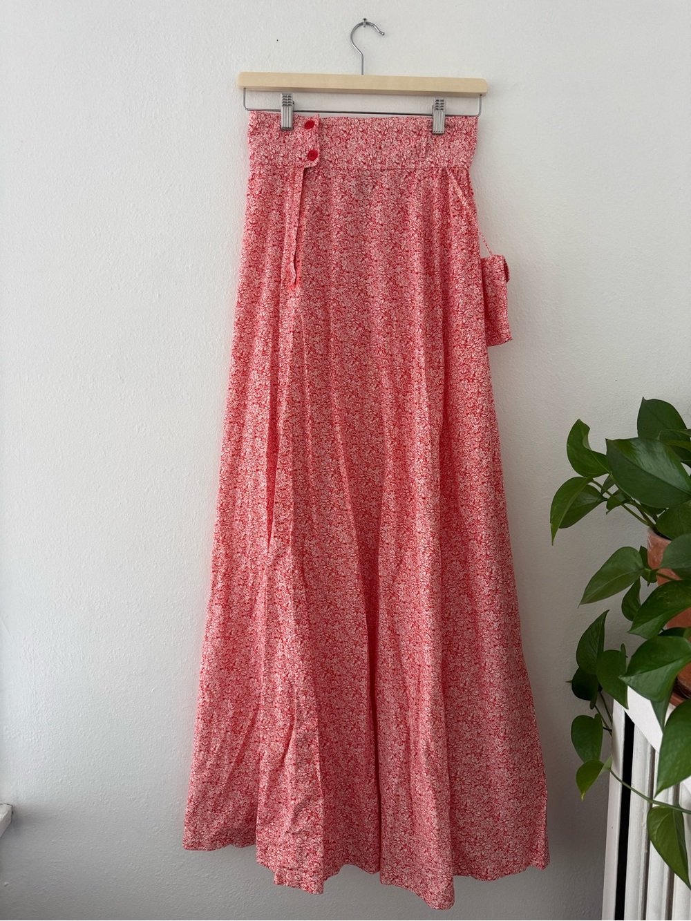 Floral Pink Maxi Wrap Skirt with Smocked Waist
